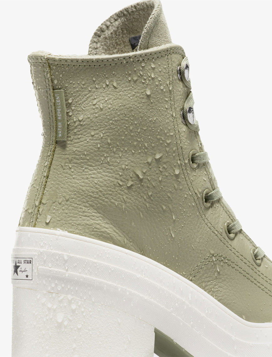 Converse Chuck 70 De Luxe Heel Unisex Haki Deri Platform Sneaker