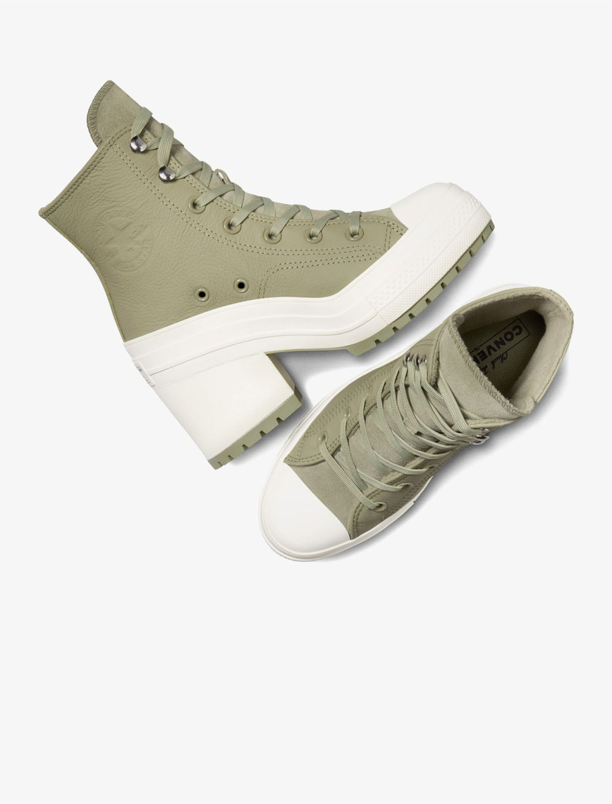 Converse Chuck 70 De Luxe Heel Unisex Haki Deri Platform Sneaker