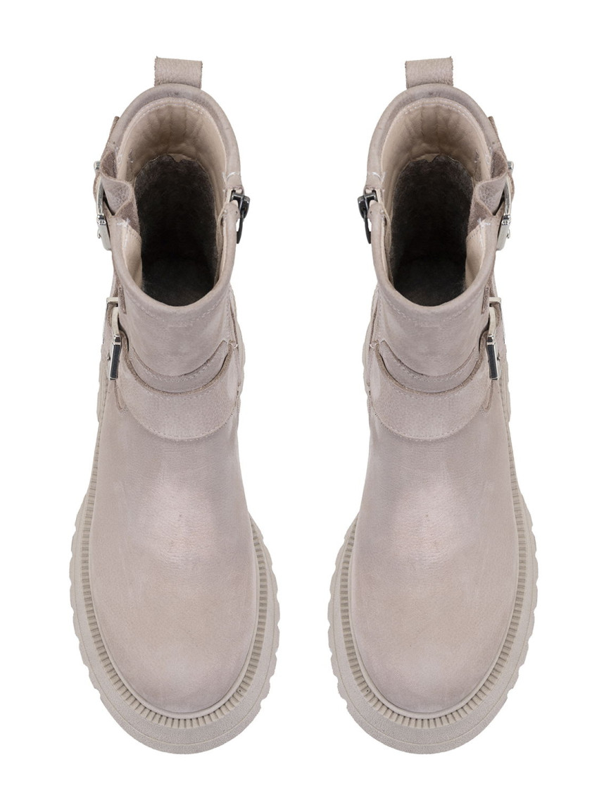 Kadın Bej Kemer Aksesuarlı Topuklu Deri Bot Kadın Bej Kemer Aksesuarlı Topuklu Deri Bot