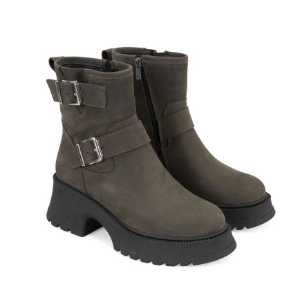 Kadın Yeşil Kemer Aksesuarlı Topuklu Deri Bot