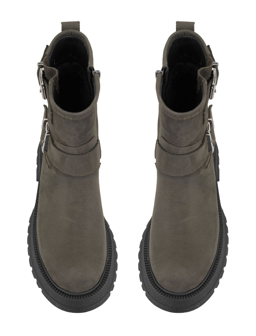 Kadın Yeşil Kemer Aksesuarlı Topuklu Deri Bot Kadın Yeşil Kemer Aksesuarlı Topuklu Deri Bot