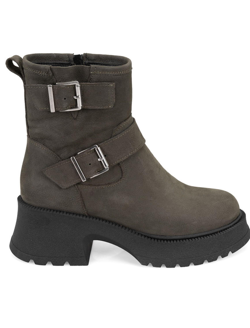 Kadın Yeşil Kemer Aksesuarlı Topuklu Deri Bot Kadın Yeşil Kemer Aksesuarlı Topuklu Deri Bot