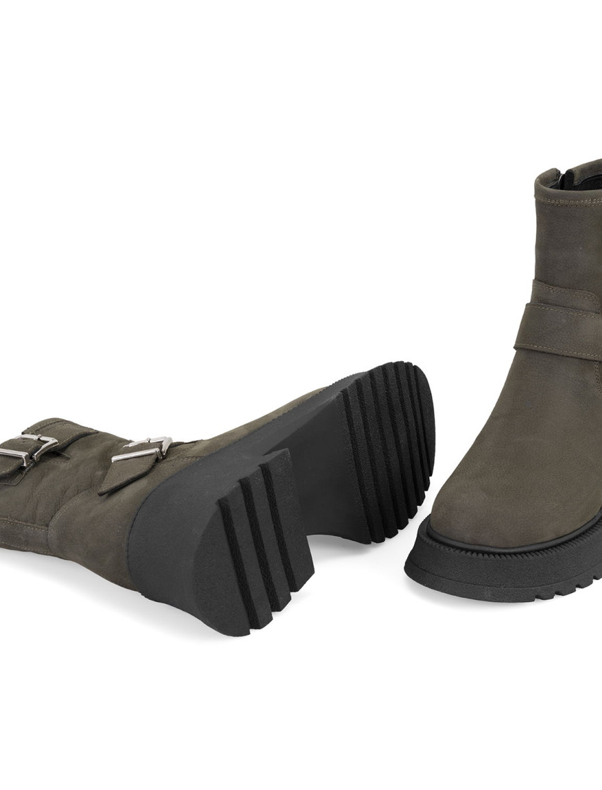 Kadın Yeşil Kemer Aksesuarlı Topuklu Deri Bot Kadın Yeşil Kemer Aksesuarlı Topuklu Deri Bot