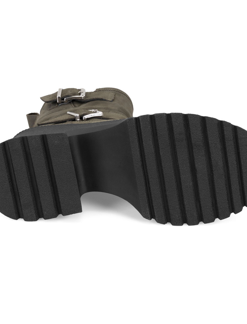 Kadın Yeşil Kemer Aksesuarlı Topuklu Deri Bot Kadın Yeşil Kemer Aksesuarlı Topuklu Deri Bot