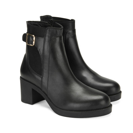 Kadın Siyah Topuklu Deri Bot