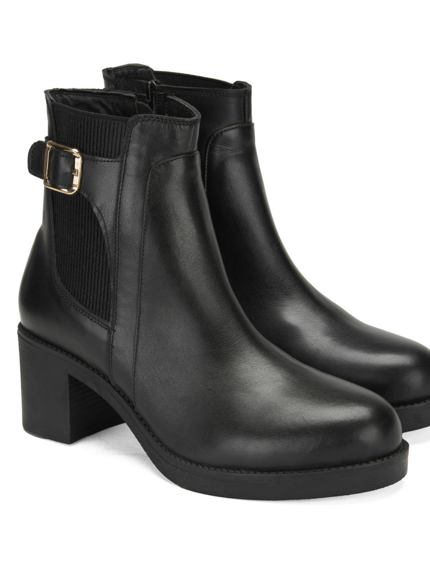 Kadın Siyah Topuklu Deri Bot Kadın Siyah Topuklu Deri Bot