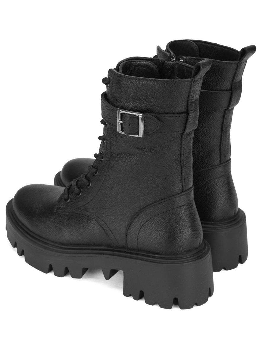 Kadın Siyah Bağcıklı Deri Postal Bot Kadın Siyah Bağcıklı Deri Postal Bot