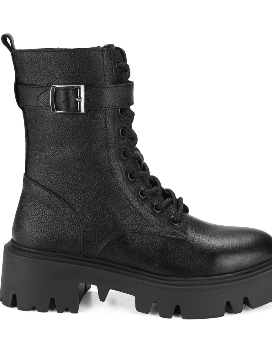 Kadın Siyah Bağcıklı Deri Postal Bot Kadın Siyah Bağcıklı Deri Postal Bot