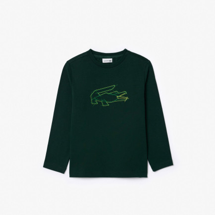 Lacoste Çocuk Uzun Kollu Bisiklet Yaka Baskılı Yeşil T-Shirt Lacoste Çocuk Uzun Kollu Bisiklet Yaka Baskılı Yeşil T-Shirt