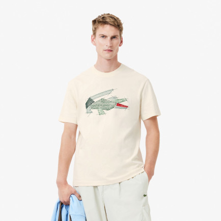 Lacoste Erkek Classic Fit Bisiklet Yaka Baskılı Krem T-Shirt Lacoste Erkek Classic Fit Bisiklet Yaka Baskılı Krem T-Shirt