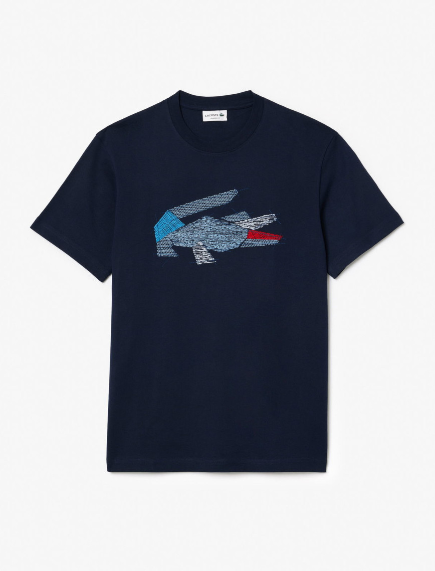 Lacoste Erkek Classic Fit Bisiklet Yaka Baskılı Lacivert T-Shirt Lacoste Erkek Classic Fit Bisiklet Yaka Baskılı Lacivert T-Shirt