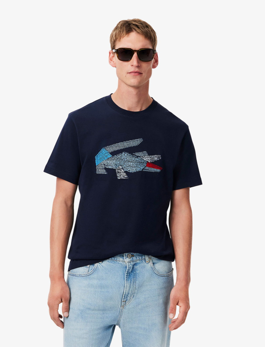 Lacoste Erkek Classic Fit Bisiklet Yaka Baskılı Lacivert T-Shirt Lacoste Erkek Classic Fit Bisiklet Yaka Baskılı Lacivert T-Shirt