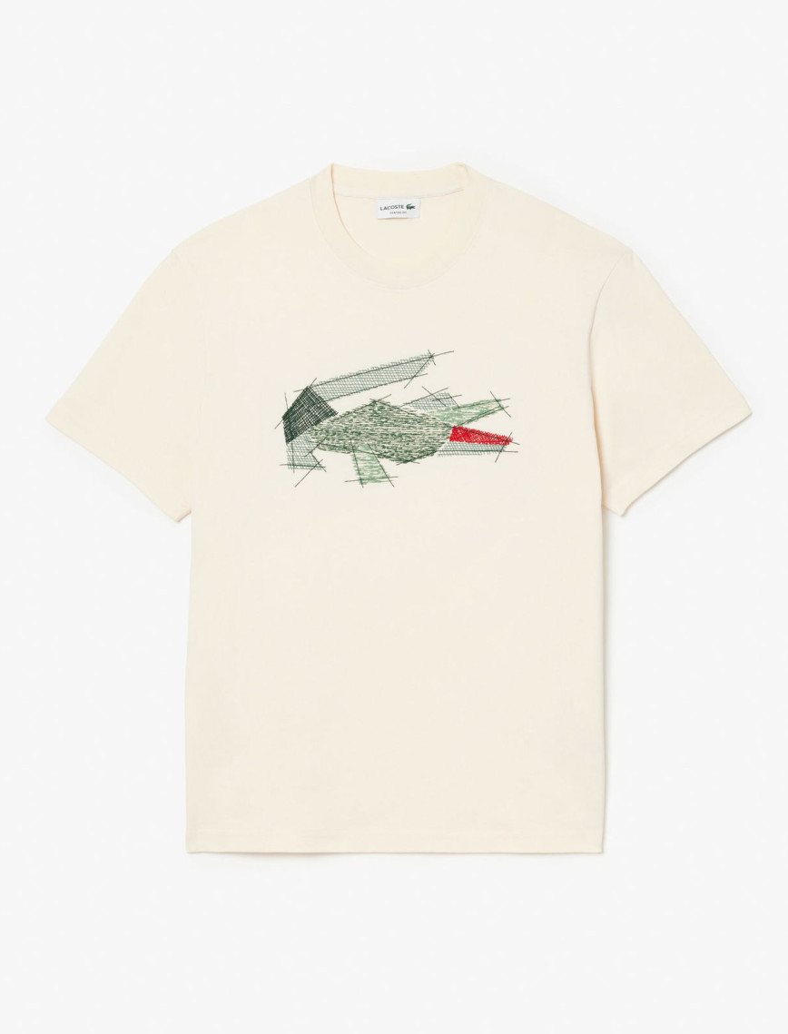 Lacoste Erkek Classic Fit Bisiklet Yaka Baskılı Krem T-Shirt Lacoste Erkek Classic Fit Bisiklet Yaka Baskılı Krem T-Shirt