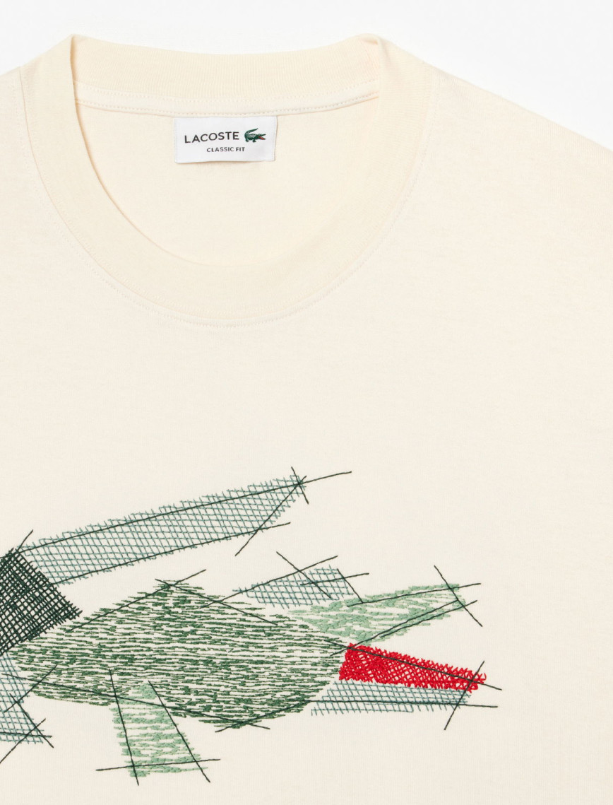 Lacoste Erkek Classic Fit Bisiklet Yaka Baskılı Krem T-Shirt Lacoste Erkek Classic Fit Bisiklet Yaka Baskılı Krem T-Shirt