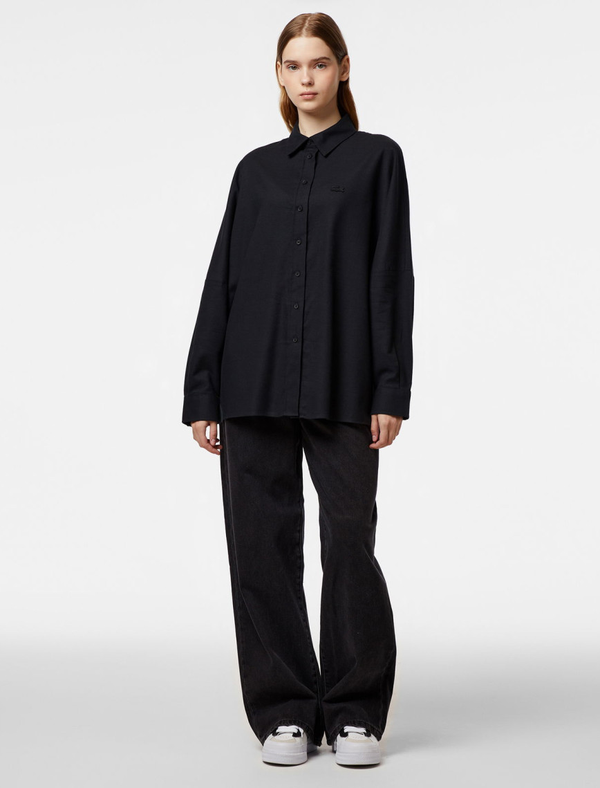 Lacoste Kadın Loose Fit Siyah Gömlek Lacoste Kadın Loose Fit Siyah Gömlek