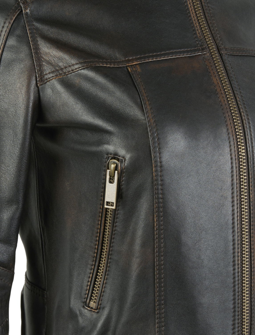 Meline Kahve Kadın Deri Biker Ceket Meline Kahve Kadın Deri Biker Ceket