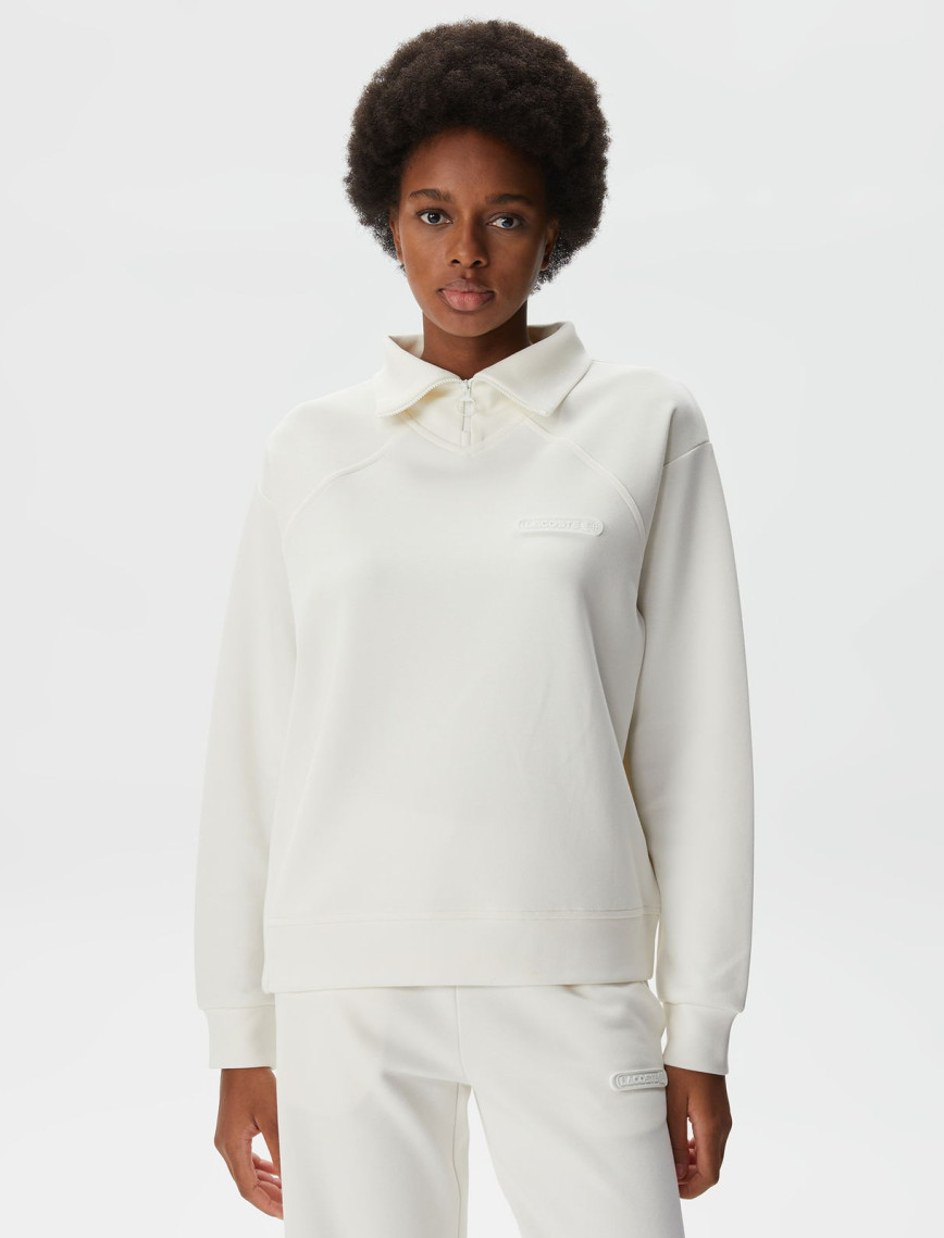 Lacoste Kadın Regular Fit Fermuarlı Dik Yaka Beyaz Sweatshirt Lacoste Kadın Regular Fit Fermuarlı Dik Yaka Beyaz Sweatshirt