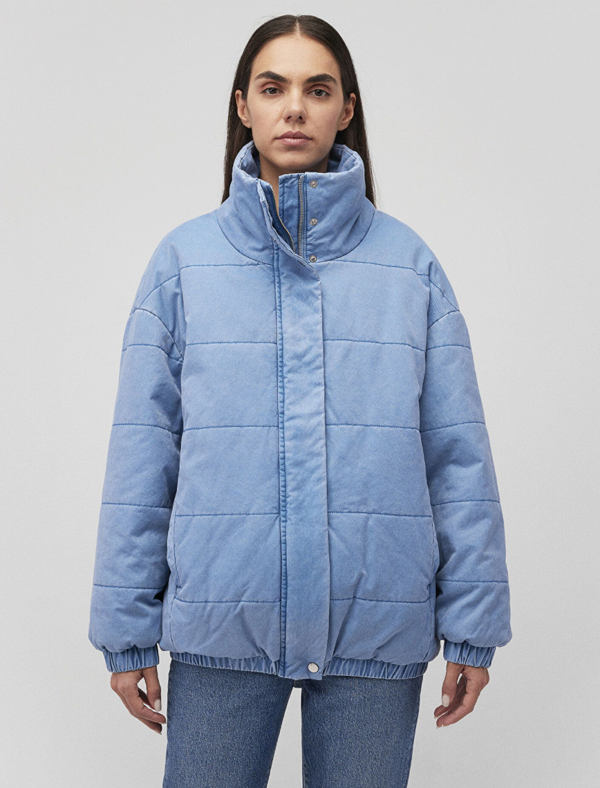 Mavi Dik Yaka Denim Şişme Mont 1110321-84184 Mavi Dik Yaka Denim Şişme Mont 1110321-84184