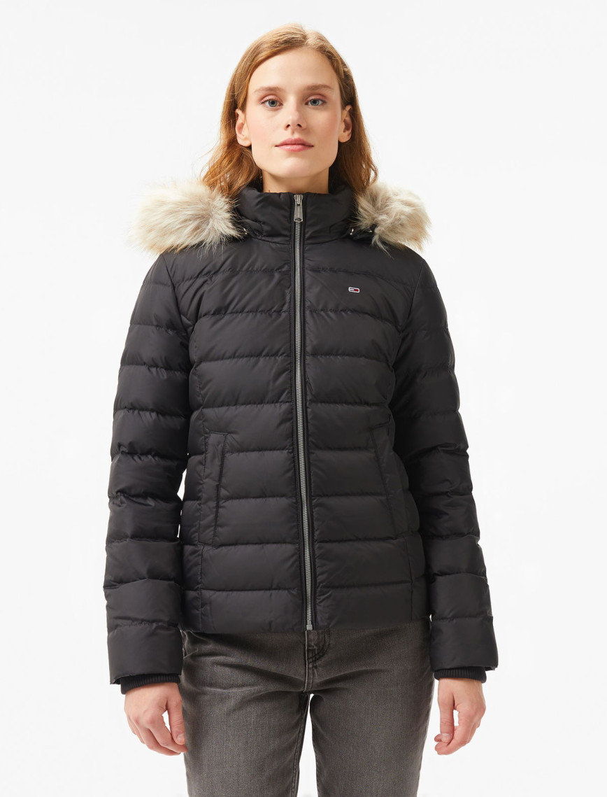 Tommy Hilfiger Jeans Basic Hooded Down Kadın Siyah Mont Tommy Hilfiger Jeans Basic Hooded Down Kadın Siyah Mont