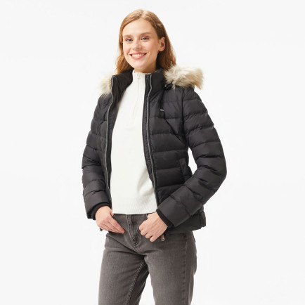 Tommy Hilfiger Jeans Basic Hooded Down Kadın Siyah Mont