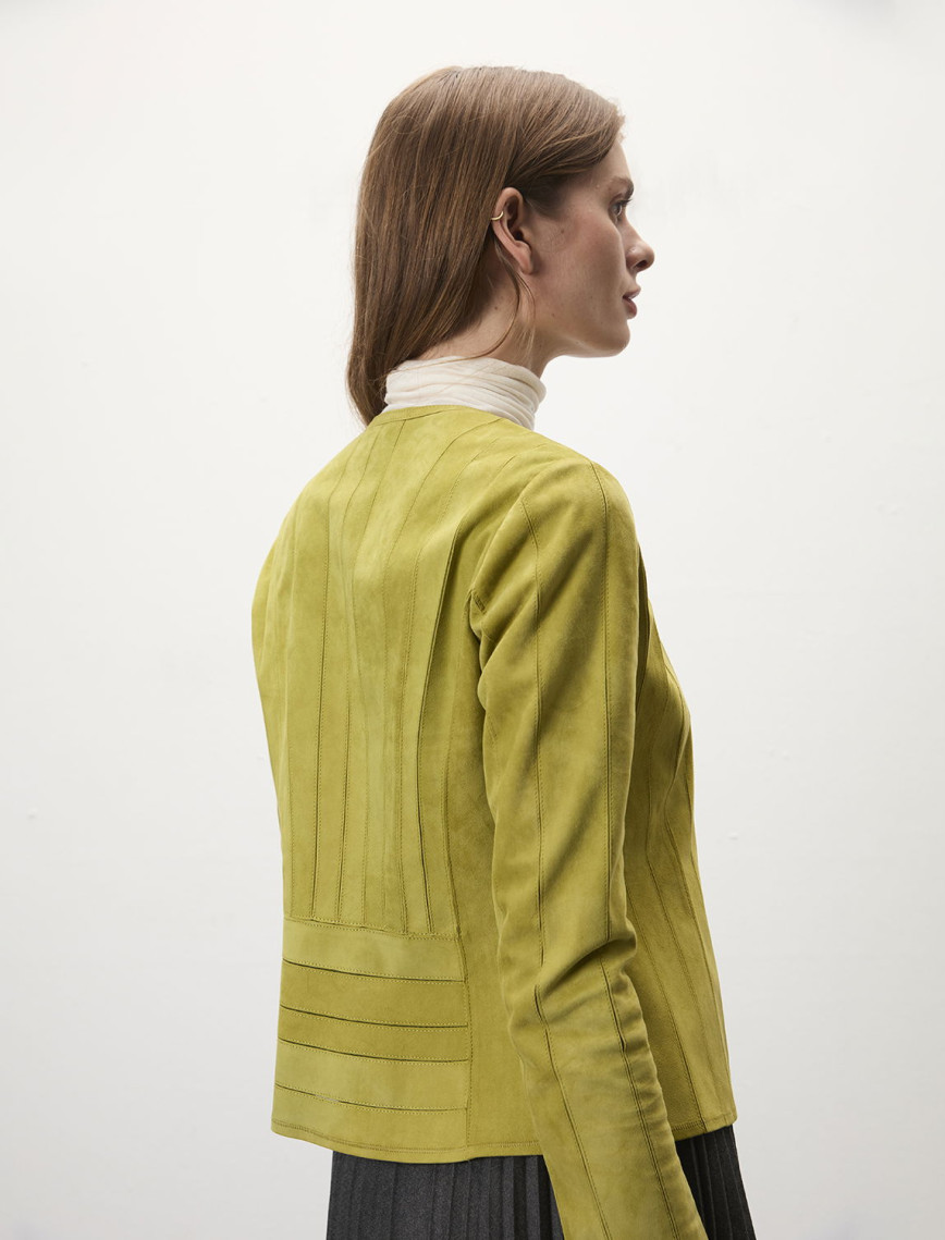 Deundria Yeşil Kadın Panelli Fit Süet Ceket Deundria Yeşil Kadın Panelli Fit Süet Ceket