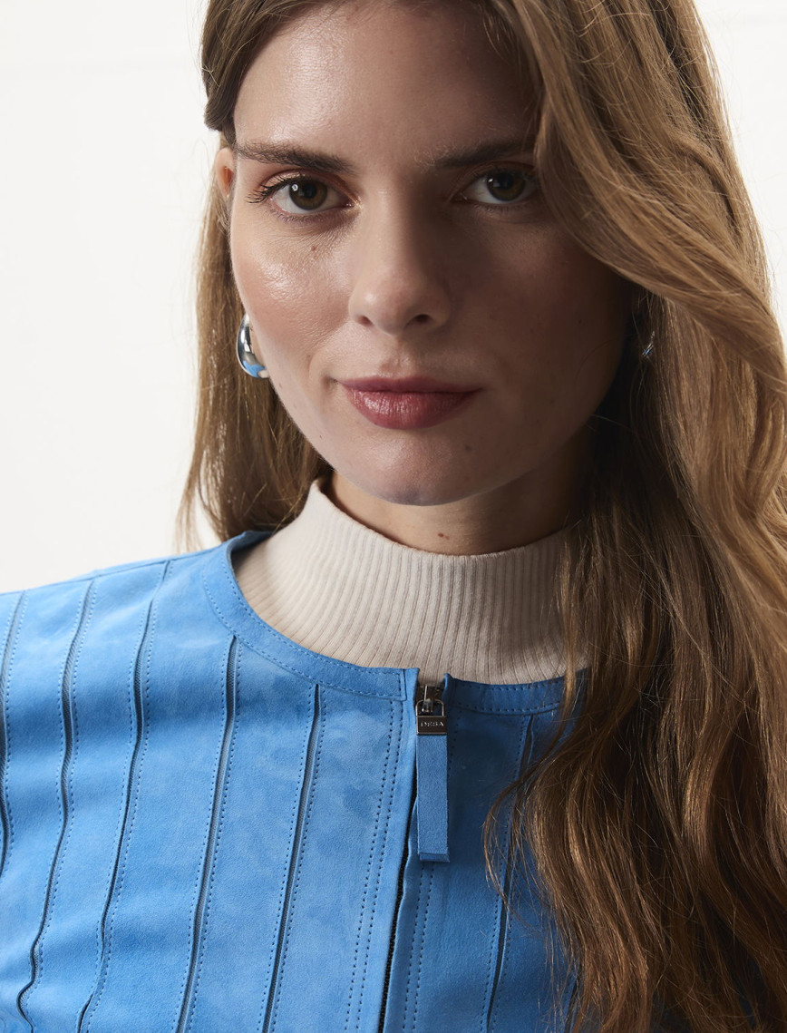 Deundria Mavi Kadın Panelli Fit Süet Ceket Deundria Mavi Kadın Panelli Fit Süet Ceket