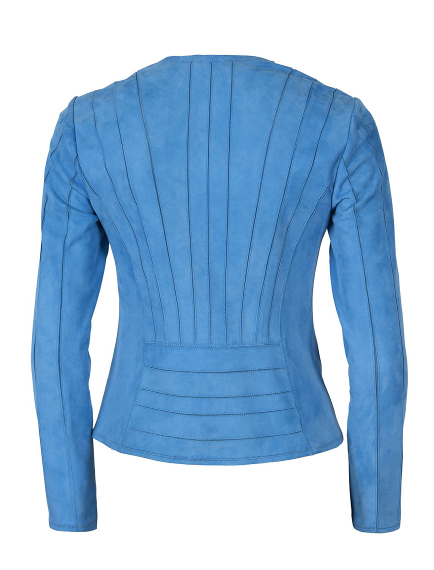 Deundria Mavi Kadın Panelli Fit Süet Ceket Deundria Mavi Kadın Panelli Fit Süet Ceket