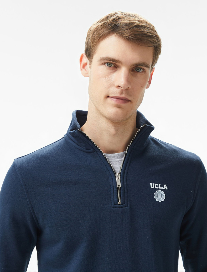 Ucla Leon Nakışlı Erkek Lacivert Half-Zip Sweatshirt