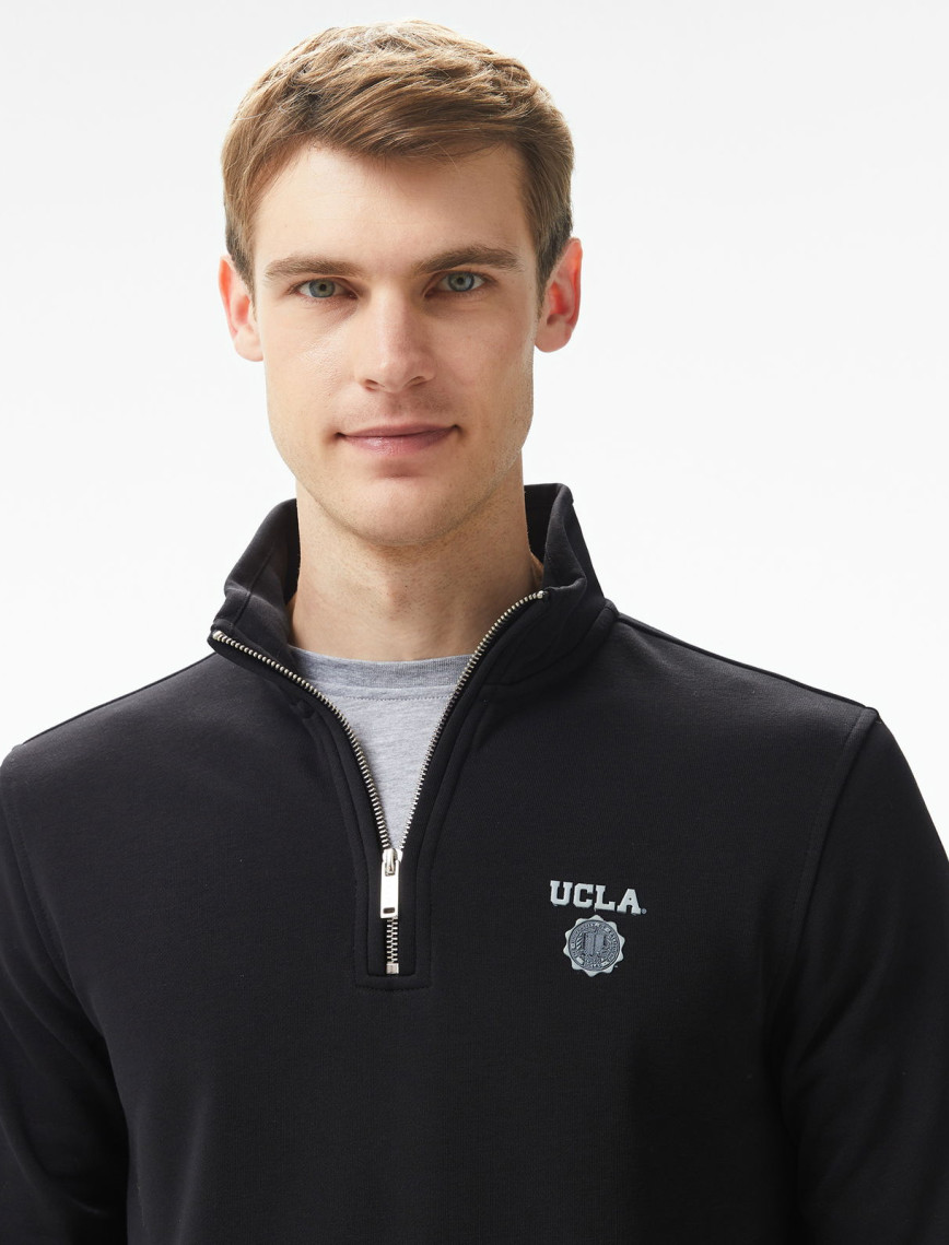 Ucla Leon Nakışlı Erkek Siyah Half-Zip Sweatshirt Ucla Leon Nakışlı Erkek Siyah Half-Zip Sweatshirt