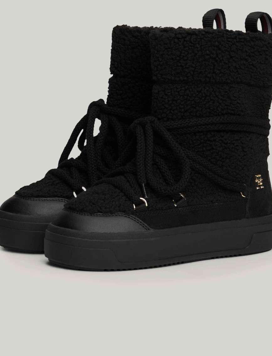 Tommy Hilfiger Lace-Up Faux Shearling Kadın Siyah Bot Tommy Hilfiger Lace-Up Faux Shearling Kadın Siyah Bot