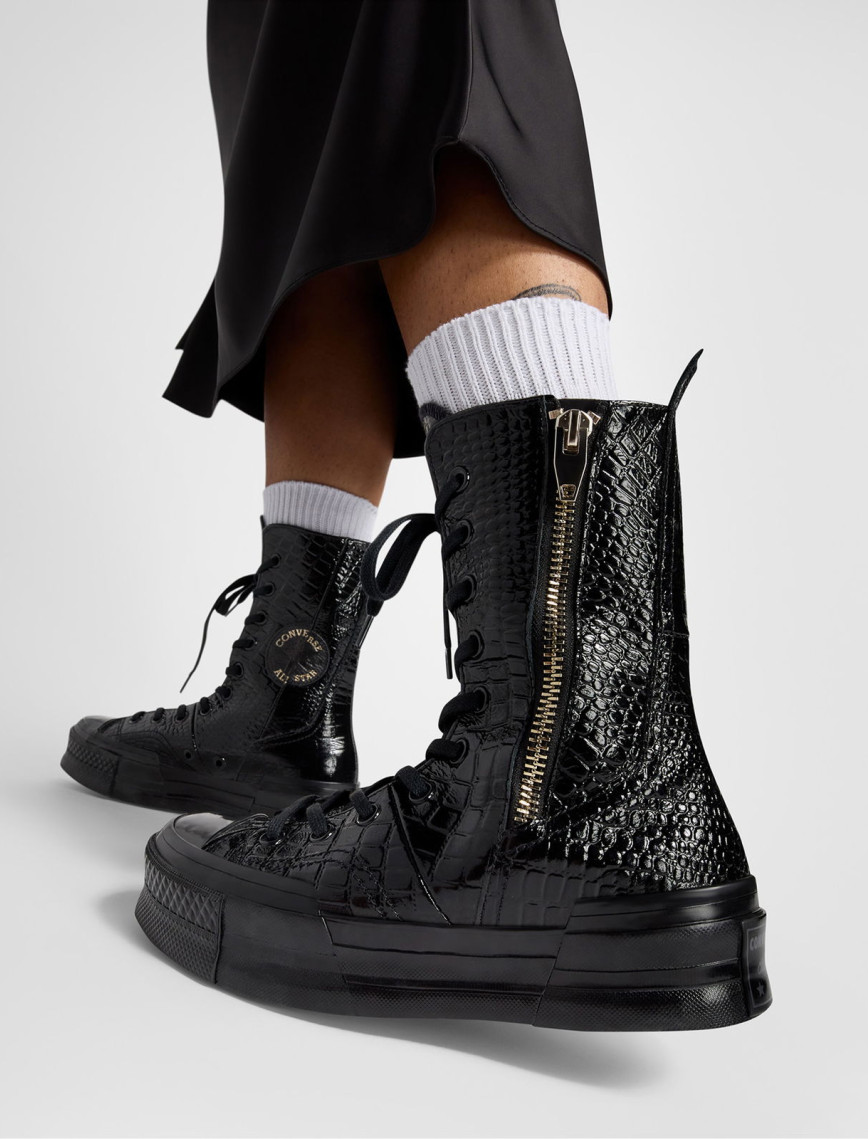 Converse Chuck 70 Plus XHi Unisex Siyah Deri Platform Sneaker Converse Chuck 70 Plus XHi Unisex Siyah Deri Platform Sneaker