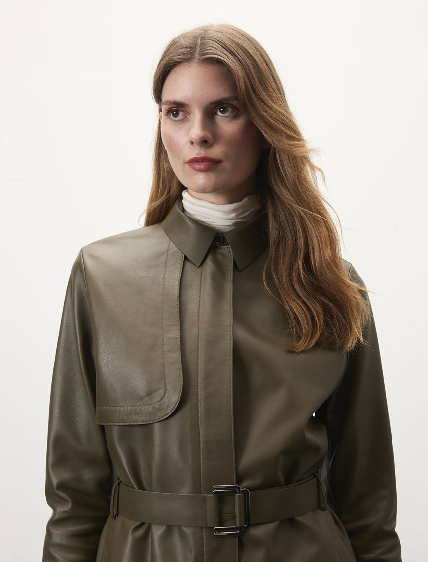 Kelly Yeşil Kadın Deri Trençkot Kelly Yeşil Kadın Deri Trençkot