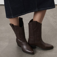 Noa Kahve Kadın Desenli Deri Kovboy Çizmesi Noa Kahve Kadın Desenli Deri Kovboy Çizmesi