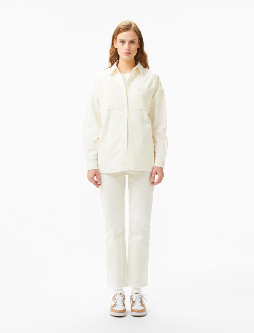 Lacoste Kadın Relaxed Fit Krem Gömlek Lacoste Kadın Relaxed Fit Krem Gömlek