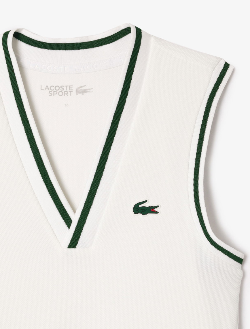 Lacoste Kadın Flare Fit Kolsuz V Yaka Beyaz Elbise