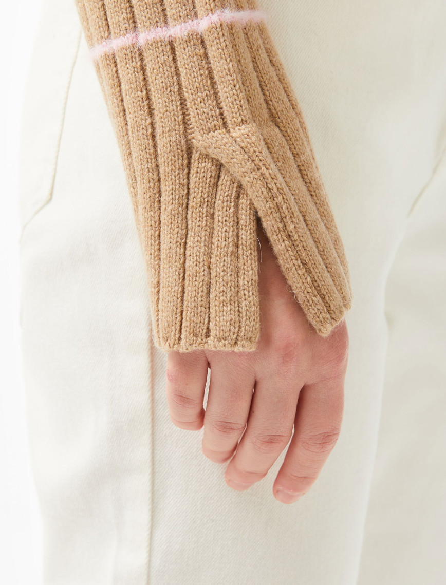 Lacoste Kadın Regular Fit Yarım Fermuarlı Renk Bloklu Bej Kazak Lacoste Kadın Regular Fit Yarım Fermuarlı Renk Bloklu Bej Kazak