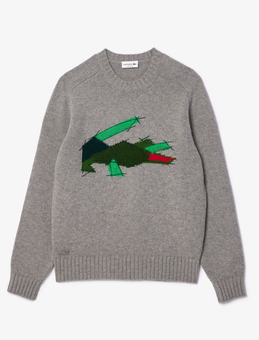 Lacoste Erkek Classic Fit Bisiklet Yaka Yün Gri Kazak