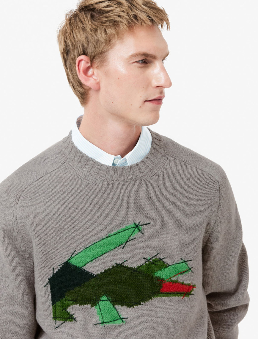 Lacoste Erkek Classic Fit Bisiklet Yaka Yün Gri Kazak