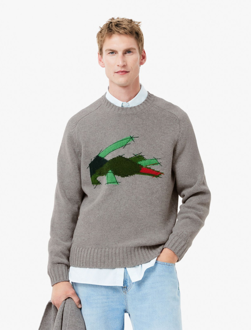 Lacoste Erkek Classic Fit Bisiklet Yaka Yün Gri Kazak