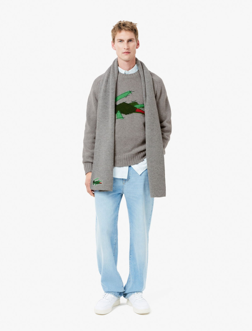 Lacoste Erkek Classic Fit Bisiklet Yaka Yün Gri Kazak