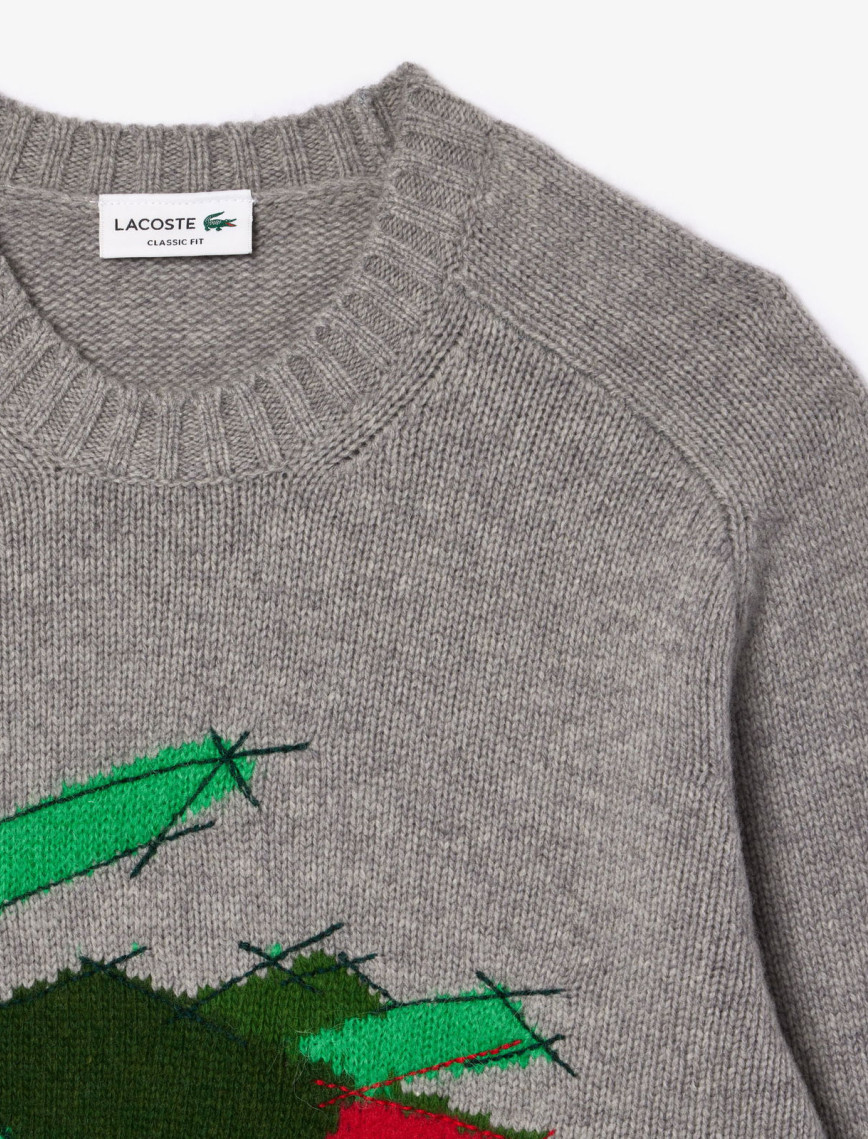 Lacoste Erkek Classic Fit Bisiklet Yaka Yün Gri Kazak