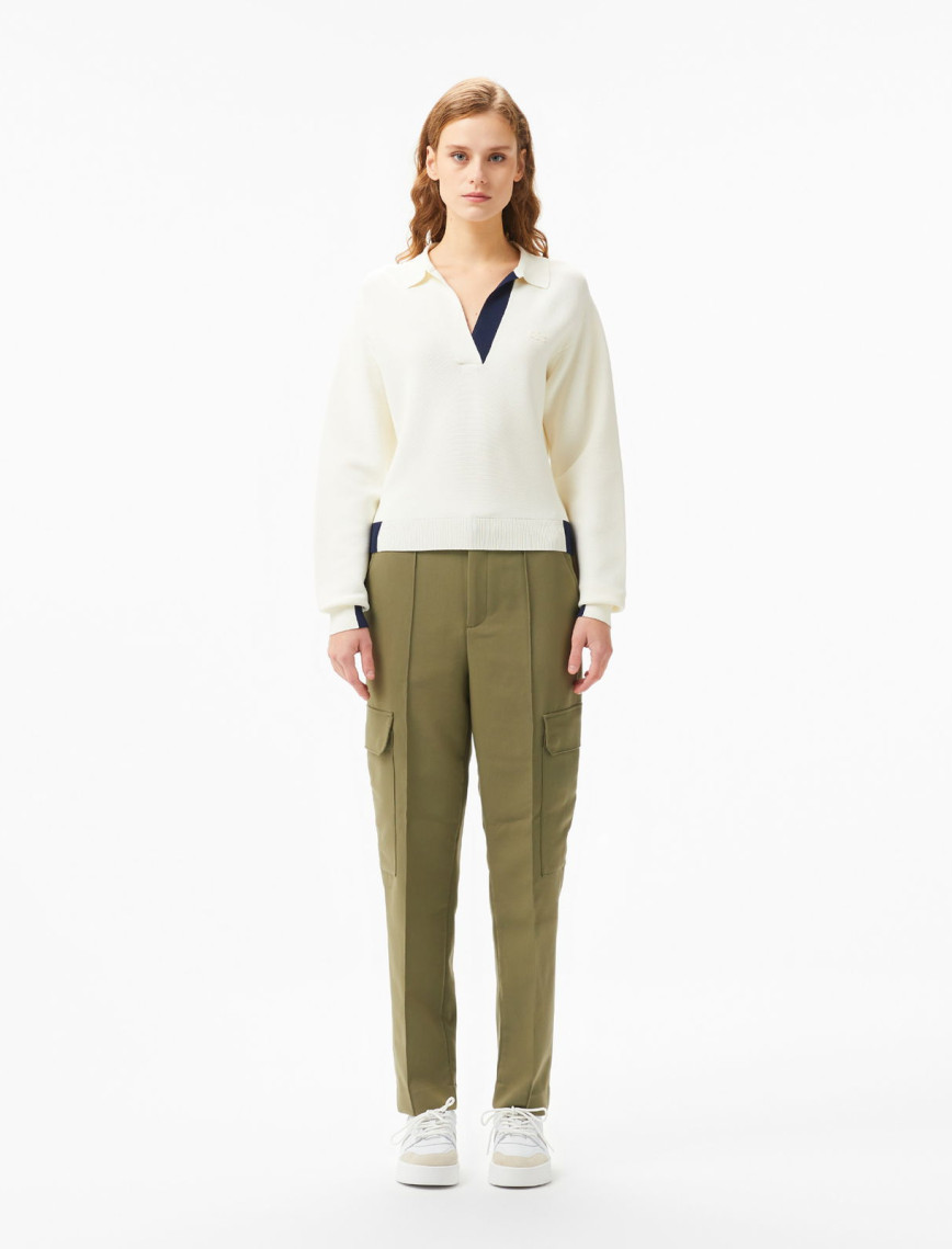 Lacoste Kadın Regular Fit Polo Yaka Krem Triko Lacoste Kadın Regular Fit Polo Yaka Krem Triko