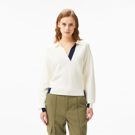 Lacoste Kadın Regular Fit Polo Yaka Krem Triko Lacoste Kadın Regular Fit Polo Yaka Krem Triko