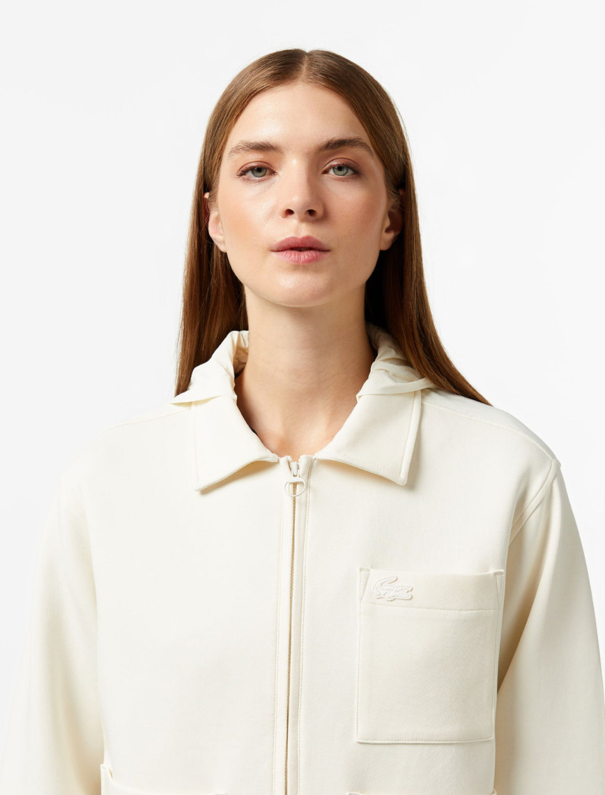 Lacoste Kadın Relaxed Fit Kapüşonlu Beyaz Ceket Lacoste Kadın Relaxed Fit Kapüşonlu Beyaz Ceket