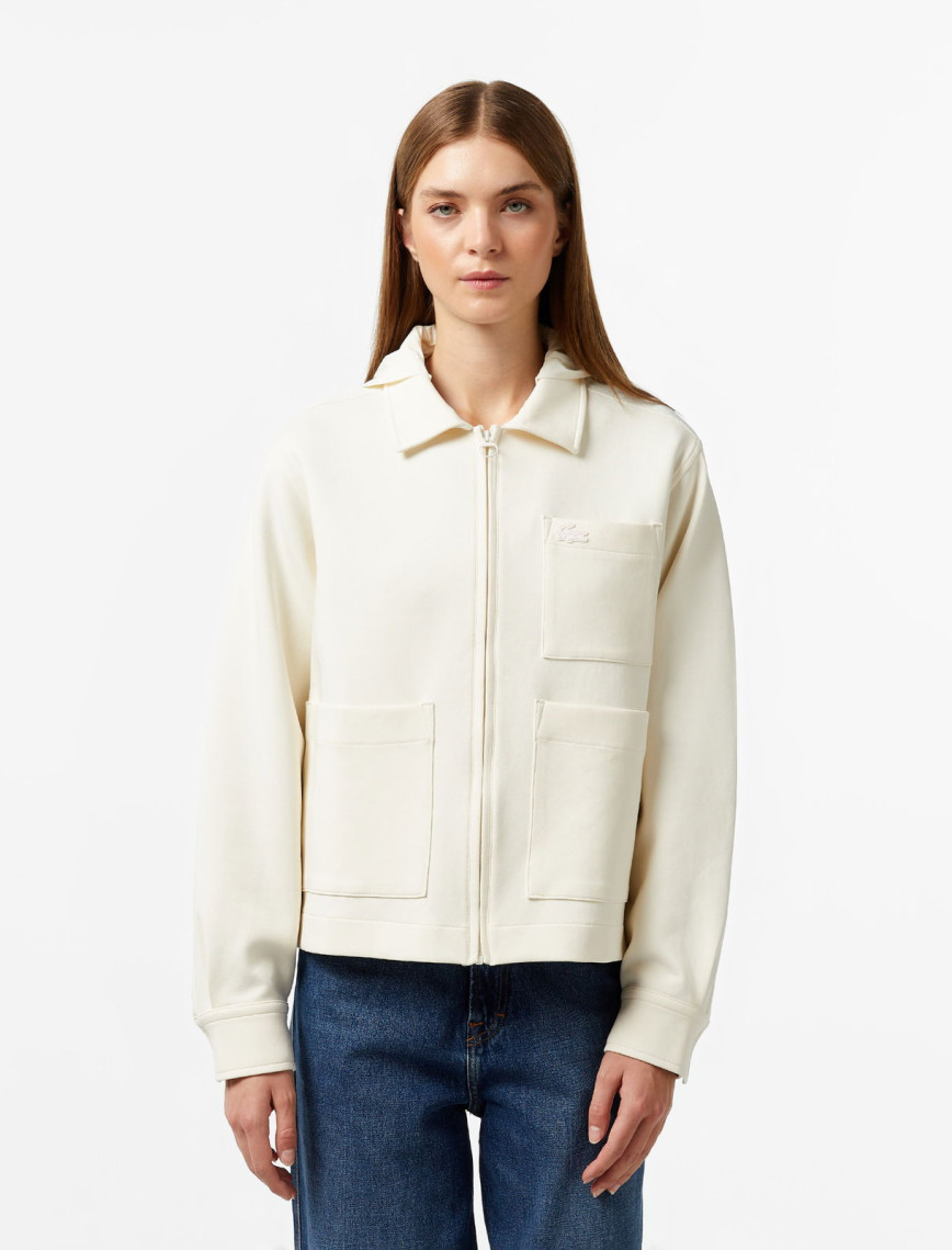 Lacoste Kadın Relaxed Fit Kapüşonlu Beyaz Ceket Lacoste Kadın Relaxed Fit Kapüşonlu Beyaz Ceket