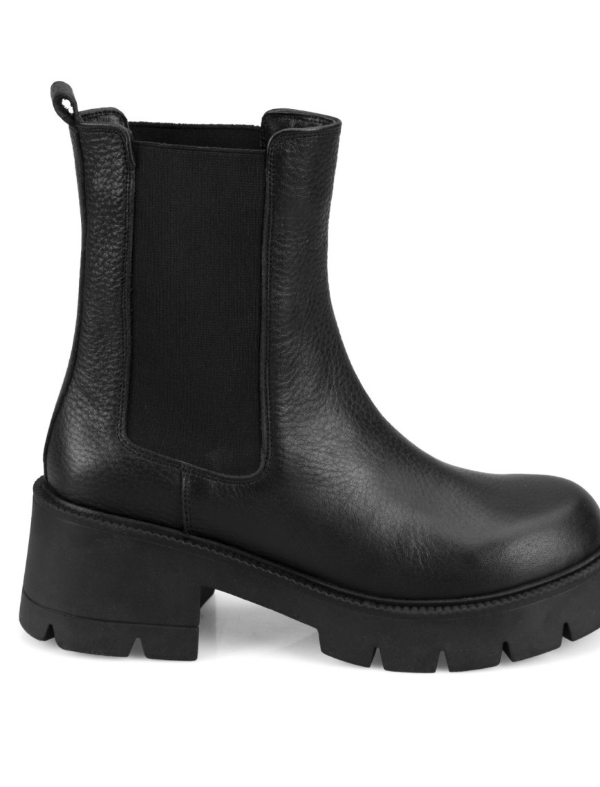 Kadın Siyah Topuklu Deri Bot Kadın Siyah Topuklu Deri Bot