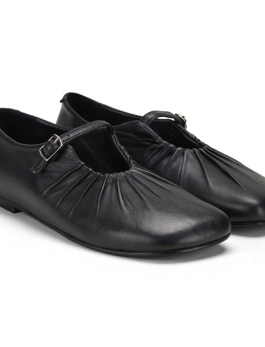 Kadın Siyah Mary Jane Deri Babet