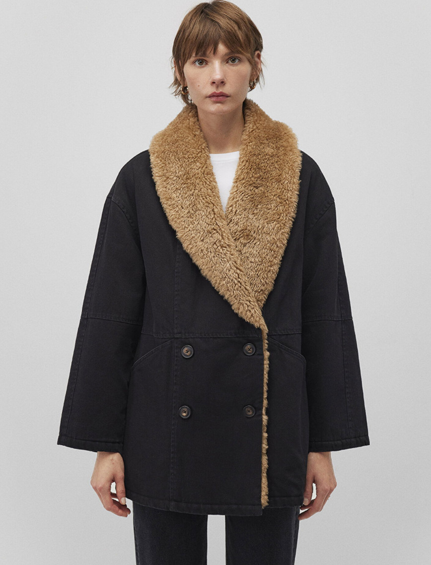 Mavi Suni Kürk Detaylı Antrasit Denim Ceket Loose Fit / Bol Rahat Kesim 1110538-80106 Mavi Suni Kürk Detaylı Antrasit Denim Ceket Loose Fit / Bol Rahat Kesim 1110538-80106