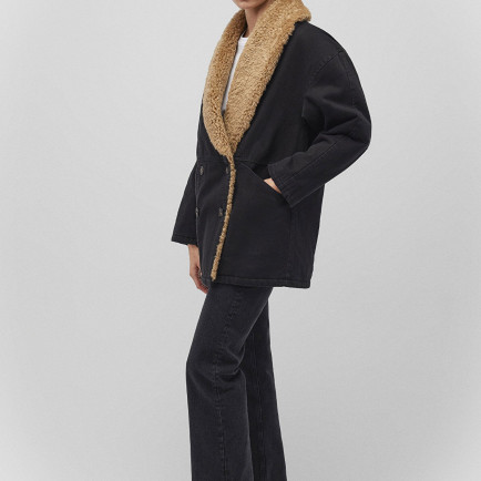 Mavi Suni Kürk Detaylı Antrasit Denim Ceket Loose Fit / Bol Rahat Kesim 1110538-80106