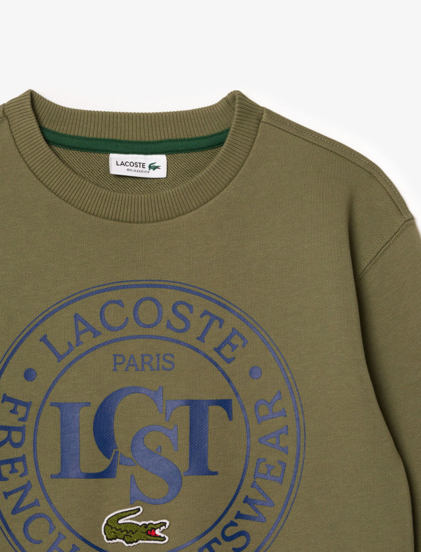 Lacoste Çocuk Bisiklet Yaka Baskılı Haki Sweatshirt